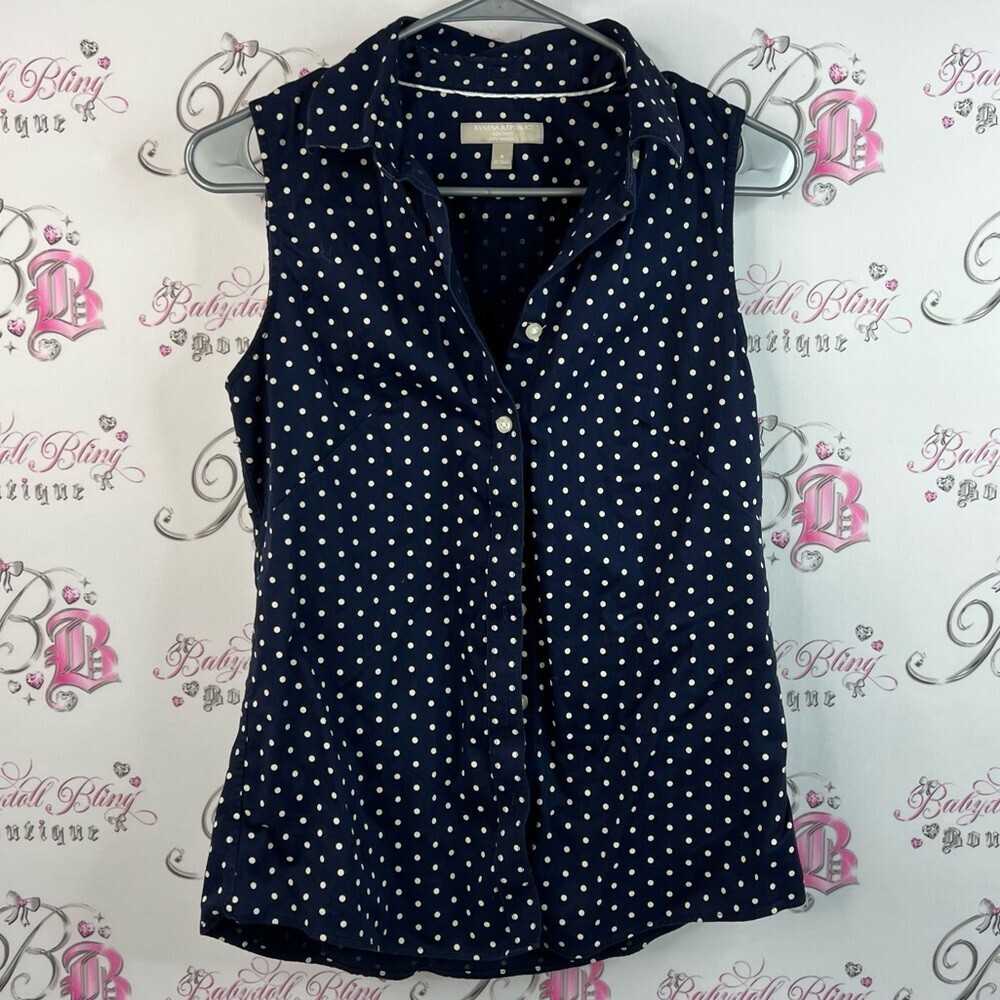Banana Republic tank top vest dotted Navy and White cream Polka Dot Blouse